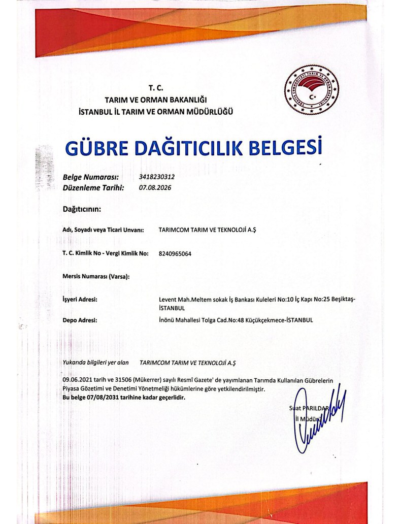 Gübre Dağıtıcılık Belgesi önizleme